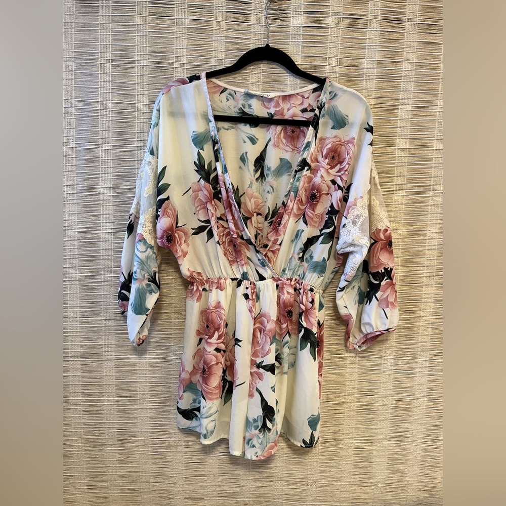 Audrey White and Pink Romper  Long Sleeve With Lace